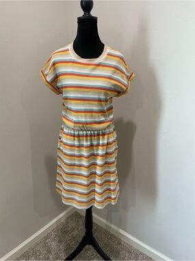 Copper Key Striped Midi Dress in Yellow, Red, Blue
